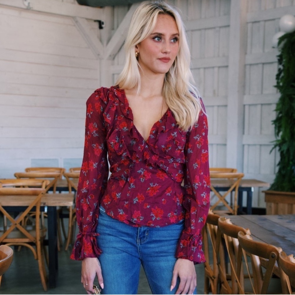 Free People Amanda Ruffle Top Sultry Combo Size XS NWT - Picture 6 of 9